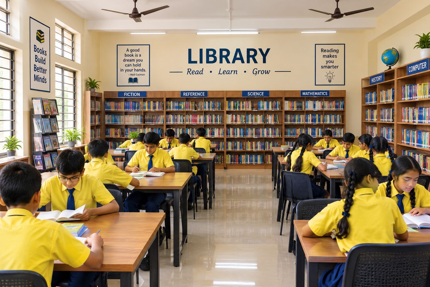 Students reading in the school library